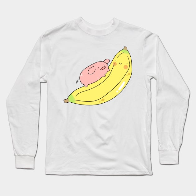 Tiny Pig and Giant Banana Long Sleeve T-Shirt by saradaboru